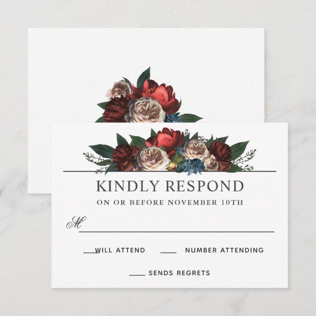 Luxe Floral Arrangement Wedding RSVP Response Invitation (Front/Back)