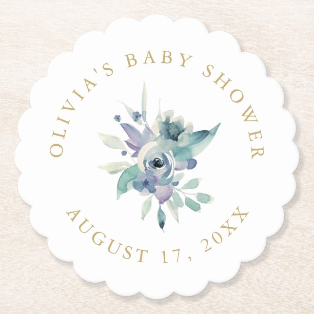 Luxe Floral Baby Shower Paper Coaster (Front)