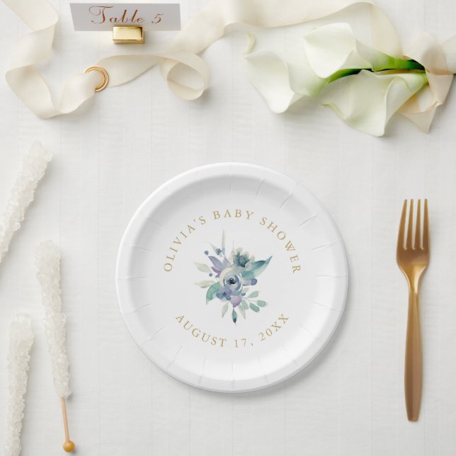 Luxe Floral Baby Shower Paper Plate (Wedding)