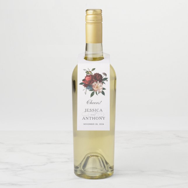 Luxe Floral Bouquet Wedding Cheers Bottle Tag (On Bottle)