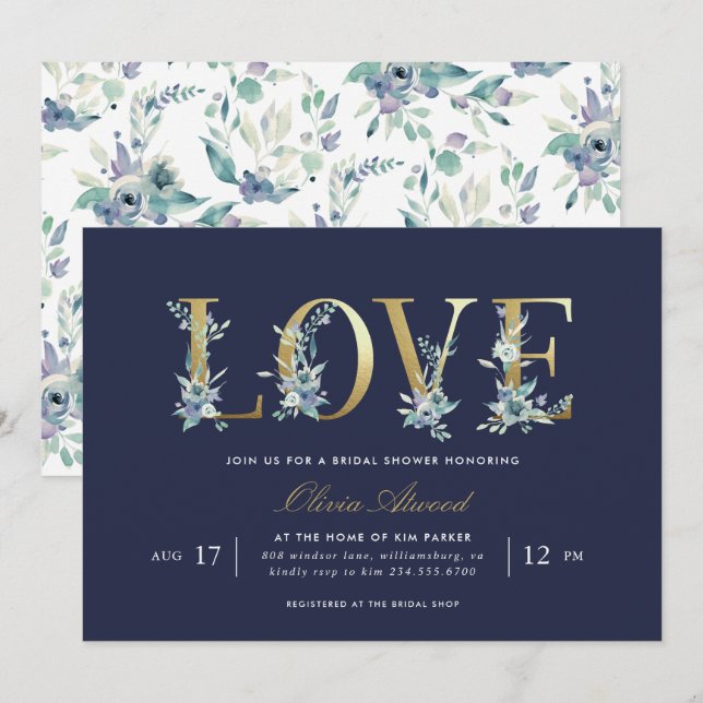 Luxe Floral Bridal Shower Invitation (Front/Back)