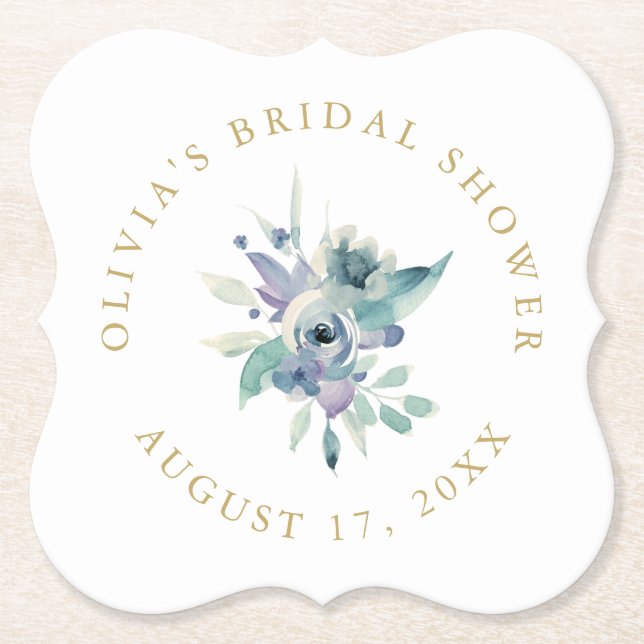 Luxe Floral Bridal Shower Paper Coaster (Front)