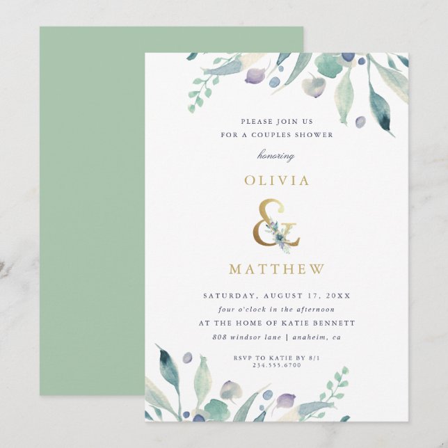 Luxe Floral Couples Shower Invitation (Front/Back)