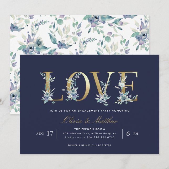 Luxe Floral Engagement Party Invitation (Front/Back)