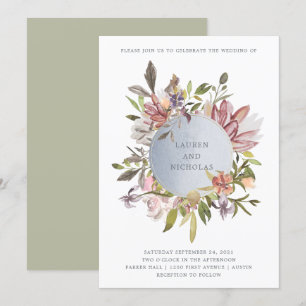 Luxe Floral in Moss   Elegant Watercolor Wedding Invitation