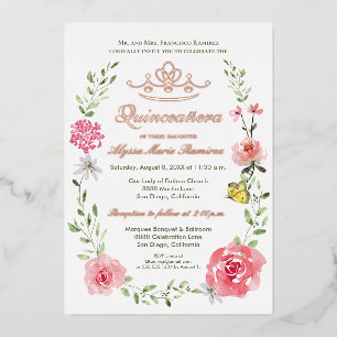 Luxe floral pink Butterflies Tiara Quinceañera