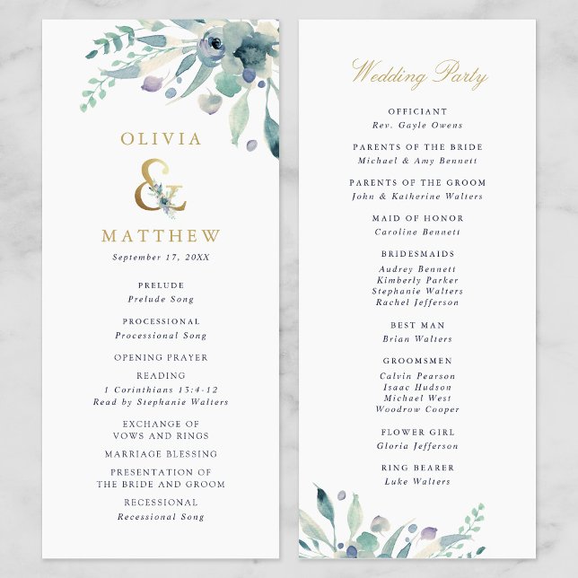 Luxe Floral Wedding Ceremony Program Menu (Creator Uploaded)