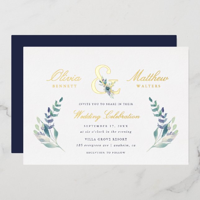 Luxe Floral Wedding Foil Invitation (Front/Back)