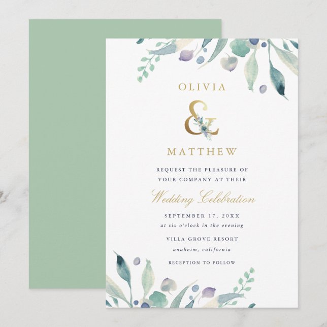 Luxe Floral Wedding Invitation (Front/Back)