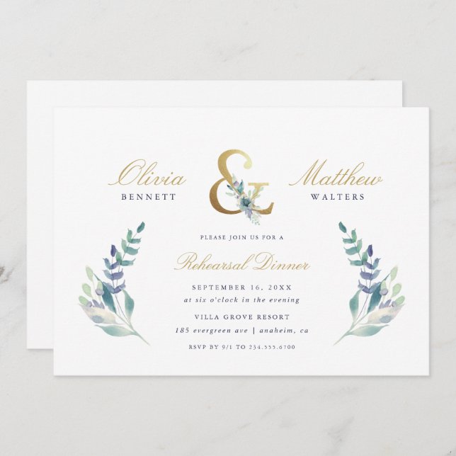 Luxe Floral Wedding Rehearsal Dinner Invitation (Front/Back)
