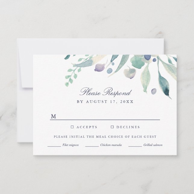 Luxe Floral Wedding RSVP Card with Meal Choice (Front)