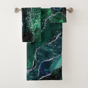 Luxe Gemstone Emerald Glitter Agate Bath Towel Set