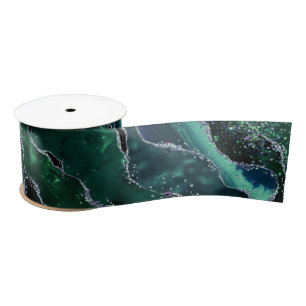 Luxe Gemstone Emerald Glitter Agate Satin Ribbon