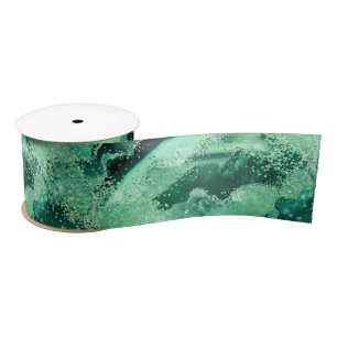 Luxe Gemstone Marble Green Glitter Agate Satin Ribbon