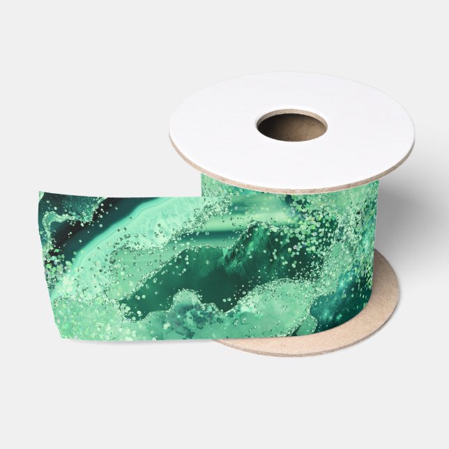 Luxe Gemstone Marble Green Glitter Agate Satin Ribbon (Spool)
