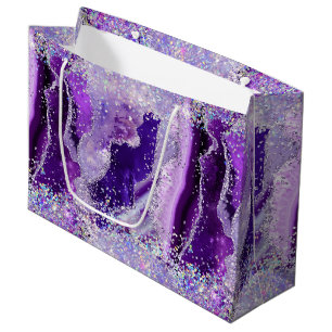 Luxe Gemstone Marble Purple Glitter Agate Large Gift Bag