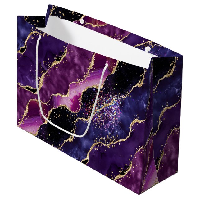 Luxe Gemstone Purple Gold Glitter Agate Large Gift Bag (Front Angled)