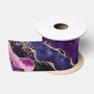 Luxe Gemstone Purple Gold Glitter Agate Satin Ribbon