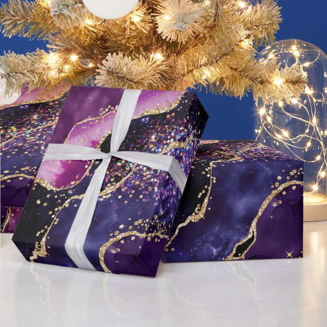 Luxe Gemstone Purple Gold Glitter Agate Wrapping Paper (Holidays)