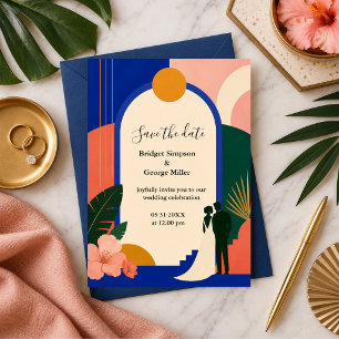 Luxe Geometric Colorblock Wedding Romance Invitation