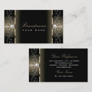 Luxe Glam Black Beige Squiggled Jewels Ornamental Business Card