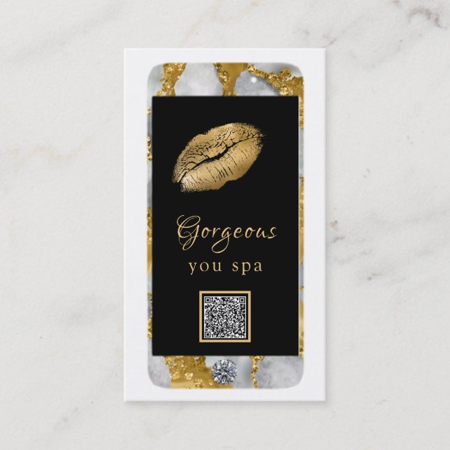 Luxe Glam Cell Phone Gold QR LOGO Photo Business Card (Front)