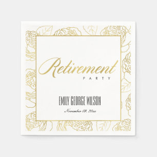 LUXE GLAM FAUX GOLD WHITE ROSE FLORAL RETIREMENT NAPKIN