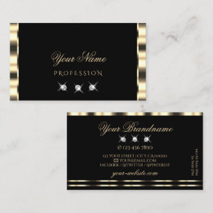 Luxe Glam Gold Black Sparkling Diamonds Luxurious Business Card