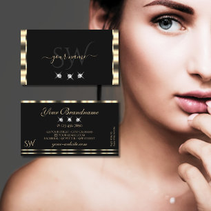 Luxe Glam Gold Black Sparkling Diamonds Monogram Business Card
