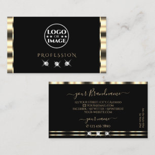 Luxe Glam Gold Black Sparkling Diamonds with Logo Business Card