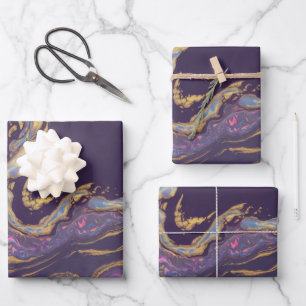 Luxe Glam Iridescent Marble Swirls Gift Wrap Set