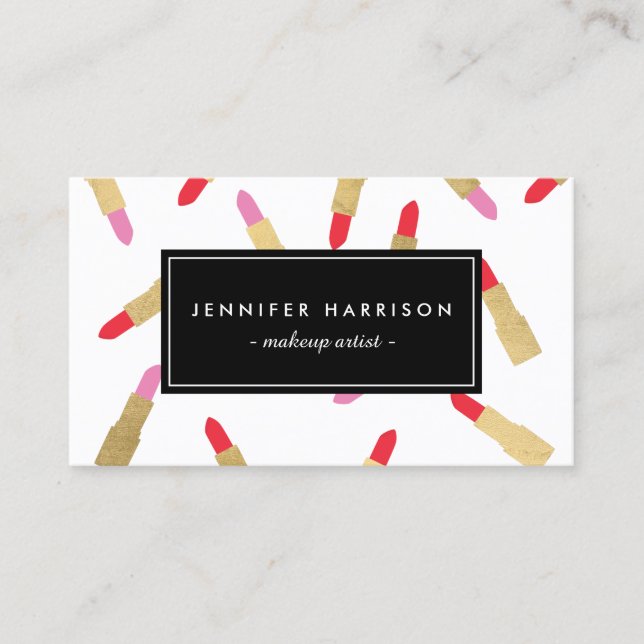Luxe Glam Lipstick Pattern Makeup Artist Business Card (Front)