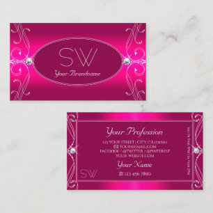 Luxe Glam Pink Ornate Sparkling Diamonds Monogram Business Card