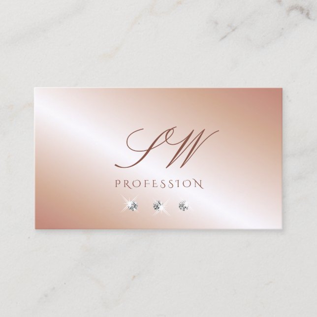 Luxe Glam Rose Gold Sparkling Diamonds Initials Business Card (Front)