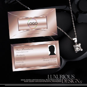 Luxe Glam Rose Golden with Logo and Photo Stylish Business Card