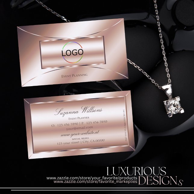 Luxe Glam Rose Golden with Logo Glamourous Stylish Business Card (Creator Uploaded)