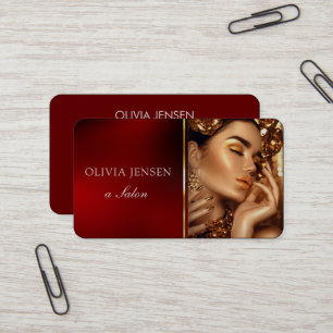 Luxe Glam Ruby Red Gold Decor with Photo Salon Business Card