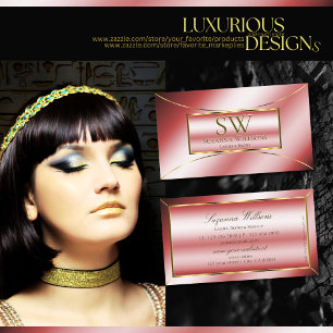 Luxe Glam Ruby Red with Gold Decor and Monogram Business Card