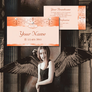 Luxe Glam Salmon Ornate Sparkling Jewels Initials Business Card