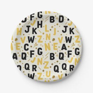 Luxe Gold and Black Alphabet Paper Plate