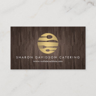 Luxe Gold and Woodgrain Catering, Restaurant, Chef Business Card