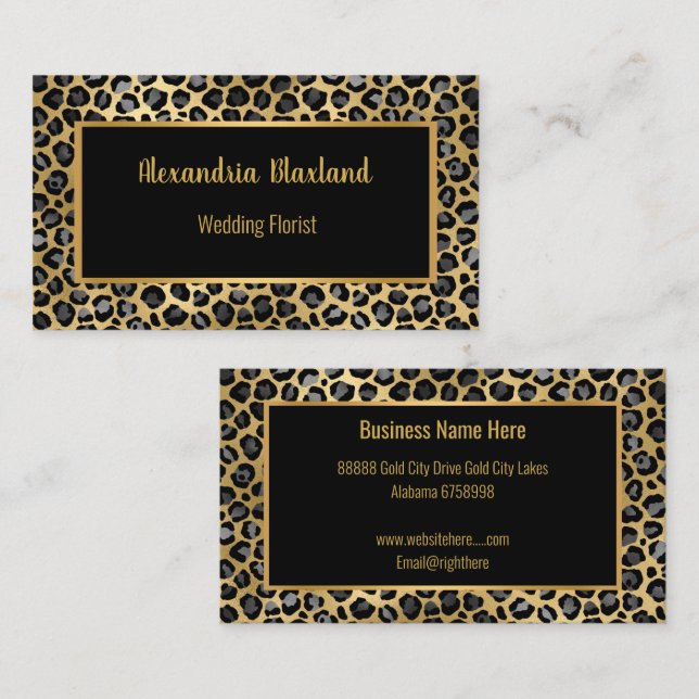 LUXE GOLD BLACK ANIMAL PRINT BUSINESS CARD (Front/Back)