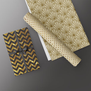 Luxe Gold Black Chevron Art Deco Patterns Wrapping Paper Sheet