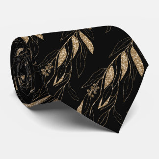 LUXE GOLD BLACK EUCALYPTUS BOTANICAL TIE
