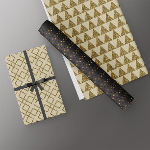 Luxe Gold Black Geometric Patterns Wrapping Paper Sheet