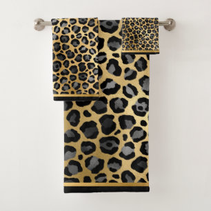 LUXE GOLD BLACK GREY BATHROOM TOWEL SET