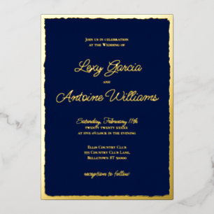 Luxe Gold Bold Edge Navy Blue Wedding Invitation