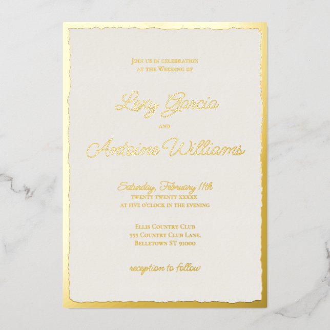 Luxe Gold Bold Edge Off White Wedding Invitation (Front)