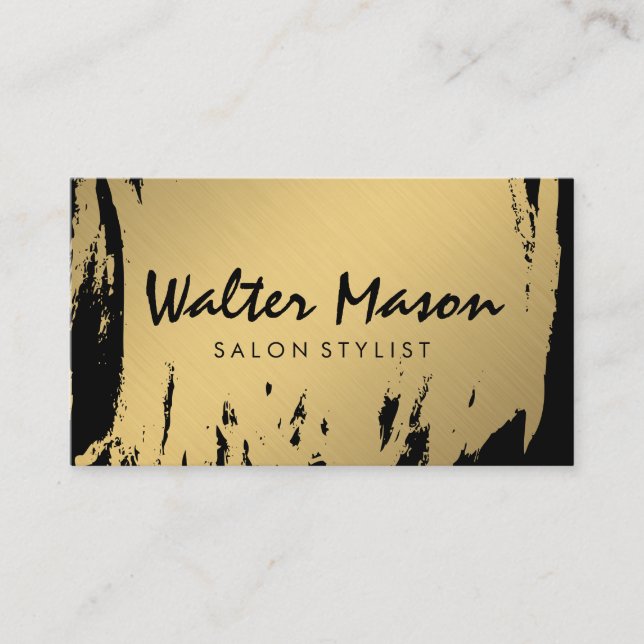 Luxe Gold Brushed Black White Modern Text Business Card (Front)
