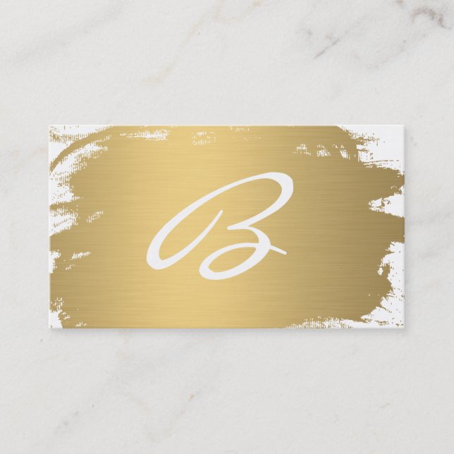 Luxe Gold Brushed Monogram Fancy Text Business Card (Front)